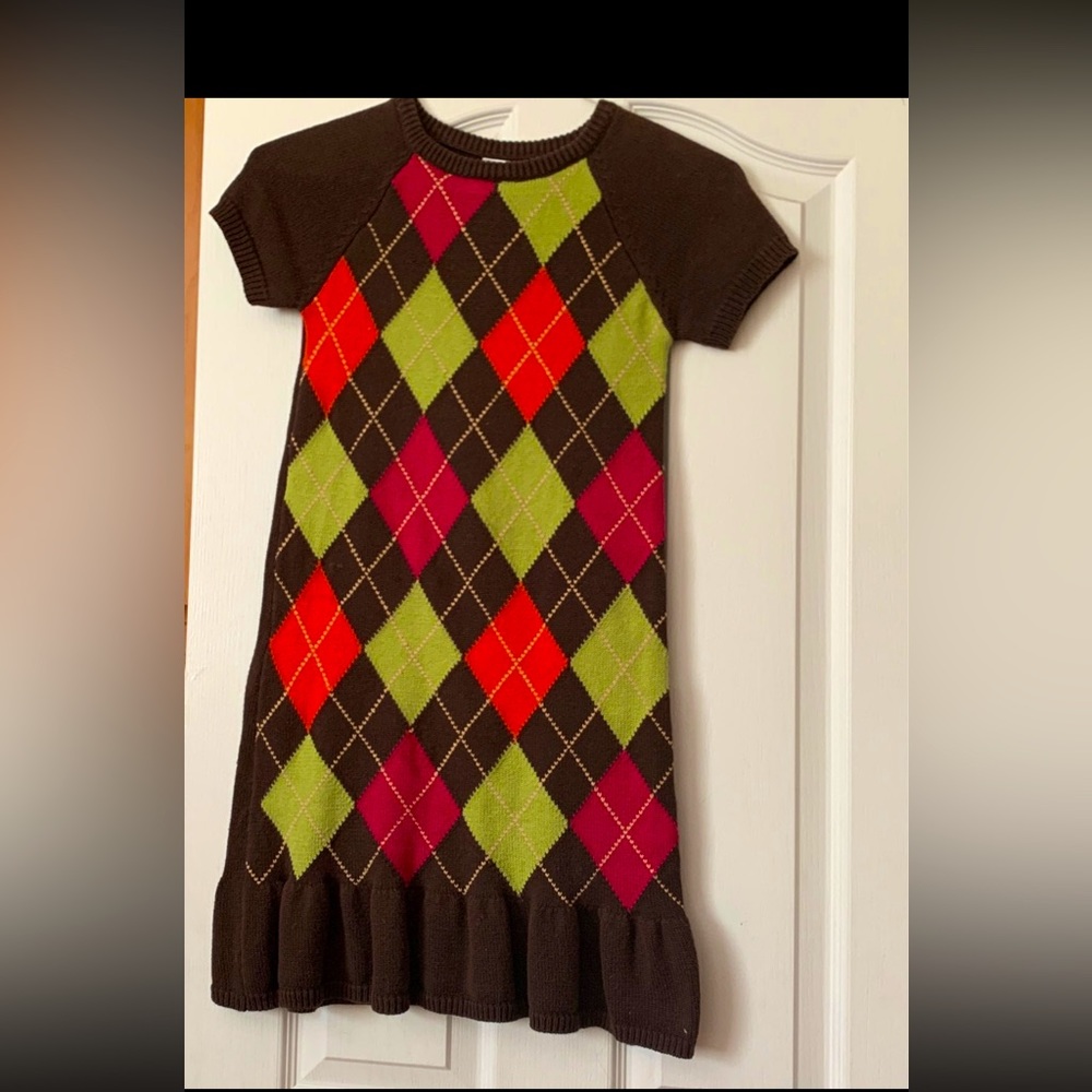 Girls Size 12 Gymboree Argle Pattern Short Sleeve 100% Cotton Sweater Dress EUC